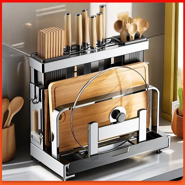 正品刀架家用不锈钢置物架菜刀架台面厨房壁挂式筷笼一体收纳架