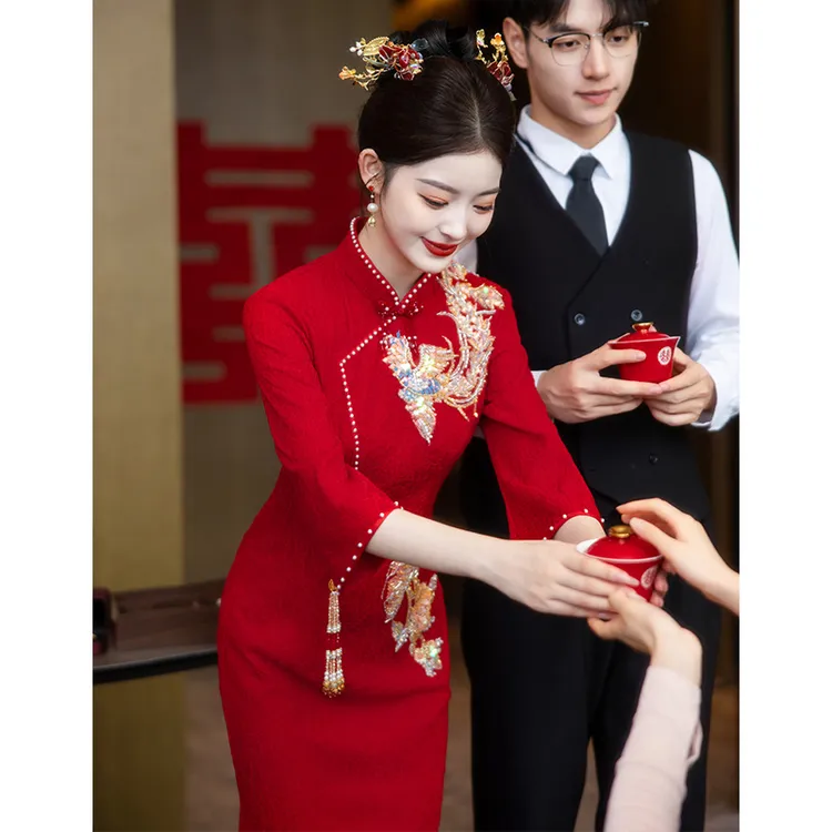 敬酒服新娘高级感红色结婚鱼尾旗袍订婚礼服新中式2025新款小个子