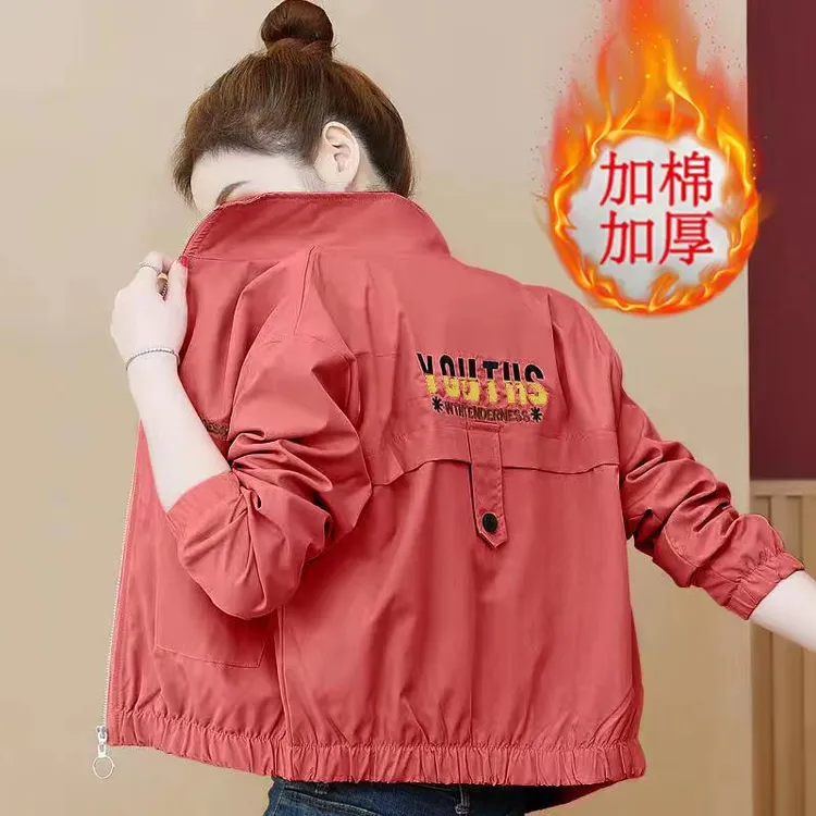 2025二八月新款女士宽松短外套春秋休闲加绒夹克矮个子韩版潮流范