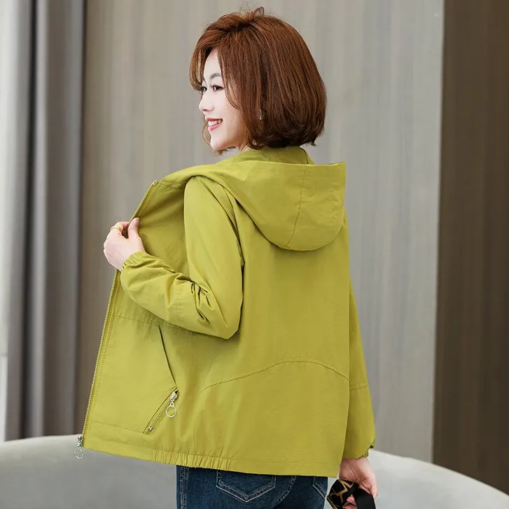 鑫奇语2025新款休闲连帽夹克春秋百搭大码洋气宽松女士韩版短外套