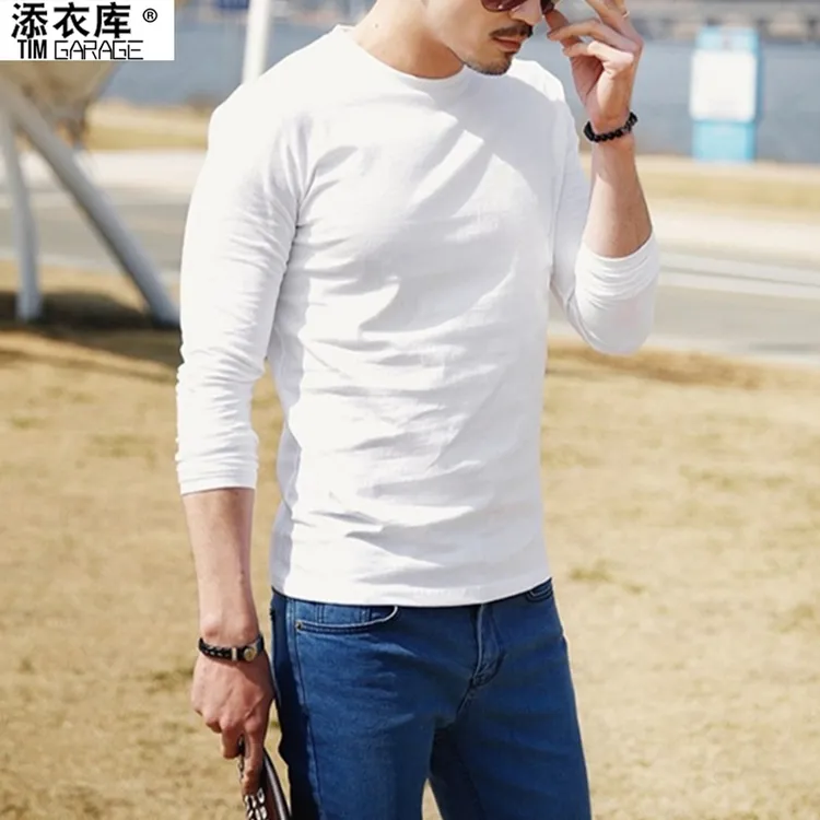 男款打底衫T恤纯色圆领白色户外打底衫男士简约白T白白色打底衫男