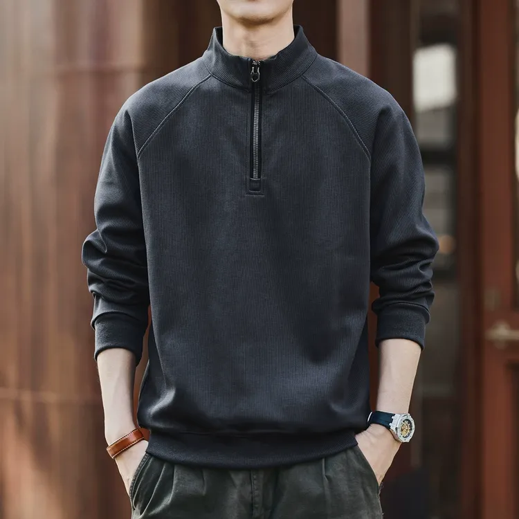 格蓝鹿美式复古半拉链立领卫衣男秋冬季潮牌宽松休闲加绒运动外套