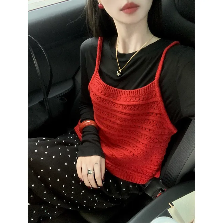 2024早秋新款气质百搭减龄长袖上衣针织背心吊带女士休闲阔腿裤