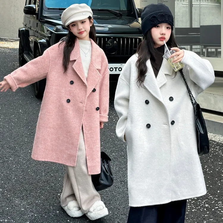 女童呢大衣外套秋冬装洋气韩范长款过膝夹棉加厚保暖毛呢羊绒风衣