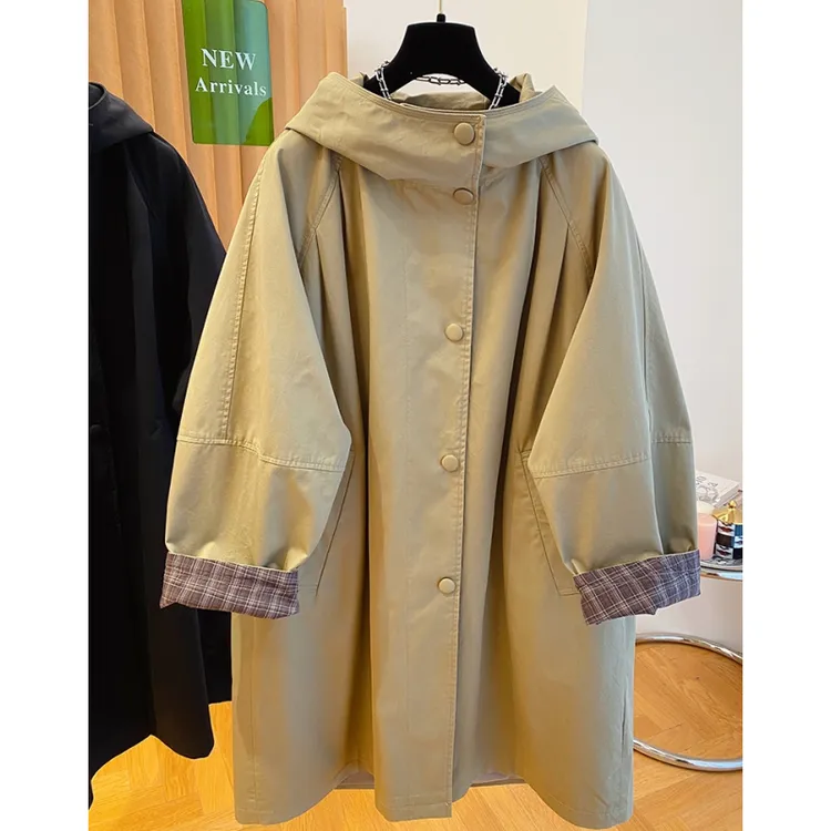 美拉德连帽风衣女款2024新款中长款韩版宽松立领英伦风大衣外套秋