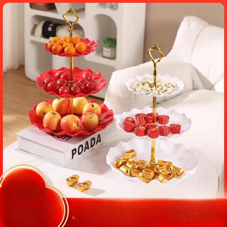 婚礼轻奢点心盘三层水果盘北欧风格零食盘甜品架过年果盘干果盘子
