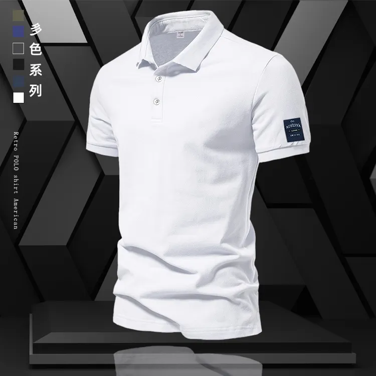 美式Polo衫男夏季修身日系翻领短袖t恤纯色潮牌复古半袖 商务体恤