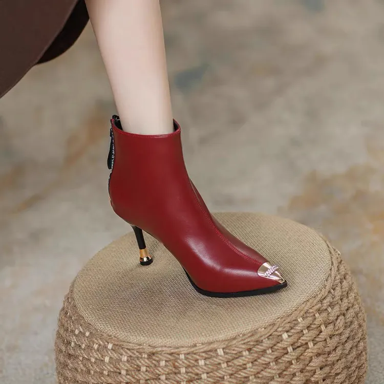 尖头细跟配裙子高跟时装靴爆款秋冬百搭短靴女气质软底时尚瘦瘦靴