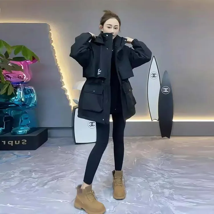 时尚工装派克棉服女2025新款冬季中长款收腰女款冲锋衣保暖外套