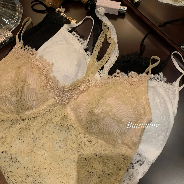 白水女嗲嗲内搭蕾丝女带胸垫花边镂空设计感纯欲吊带背心