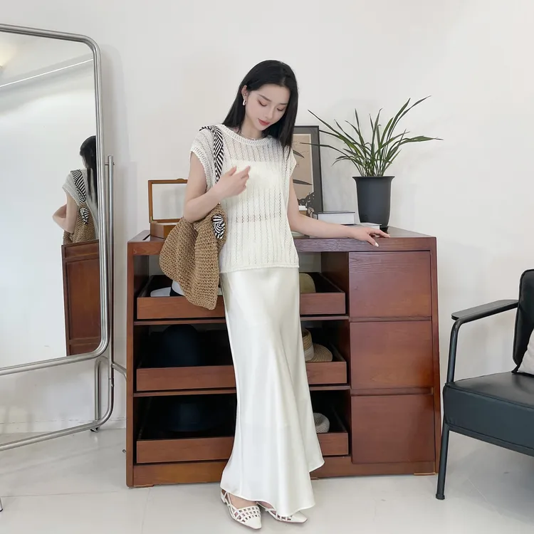 euri【100桑蚕丝28姆米重锻斜裁】法式气质显瘦真丝半身裙-MY4936