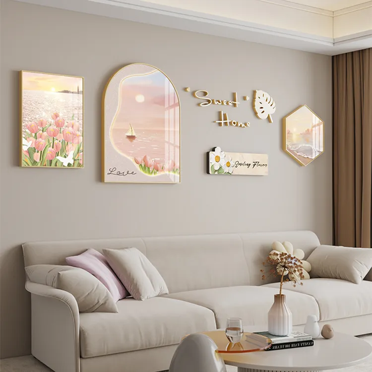 现代简约奶油风客厅装饰画清新沙发背景墙挂画高级感餐厅壁画组合
