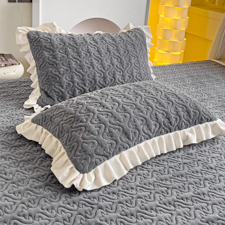 牛奶绒夹棉枕套一对装花边枕头套加厚保暖枕芯套单人单只枕皮加绒