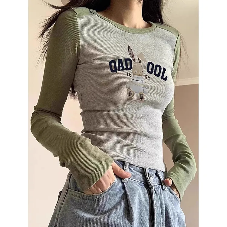 长袖2025年新款秋冬季内搭紧身高腰上衣插肩袖短款t恤女打底衫ins