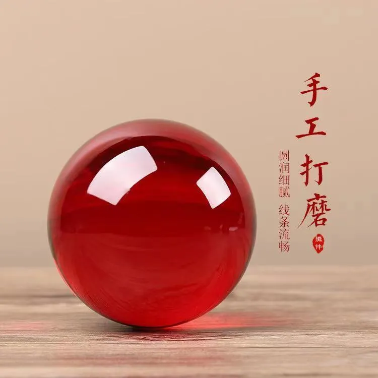 红色水晶球转运鸿运珠祝福摆件开业乔迁鸿运当头红色水晶球送
