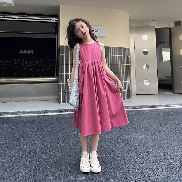 女童连衣裙夏装洋气2023新款薄款无袖宽松背心裙夏款儿童吊带裙子