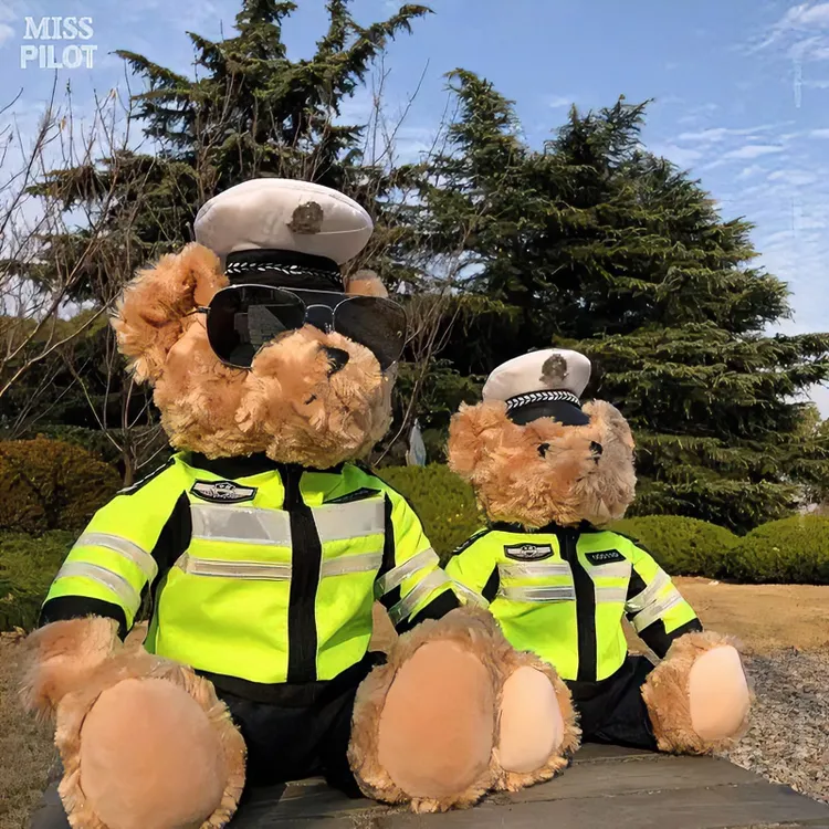 交警小熊泰迪熊玩偶铁骑机车警察小熊公仔毛绒玩具生日礼物送女生