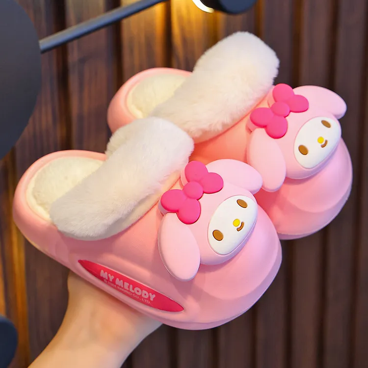 三丽鸥冬季儿童棉拖鞋女童保暖加绒美乐蒂防水包跟中小童宝宝棉拖