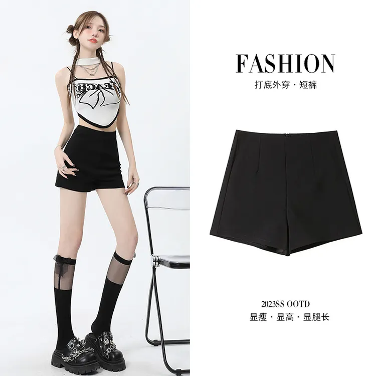 姿娆美美2024四季黑色短裤女弹力显瘦高腰包臀打底辣妹显高显腿长