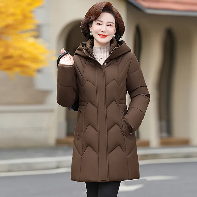 2024冬季新品女时尚老太太妈妈装宽松保暖厚款高领连帽棉袄棉衣服