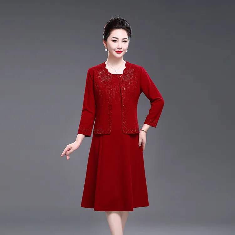 春秋女结婚喜婆婆高贵显瘦弹力婚礼两件套婚宴礼服妈妈装喜服套装