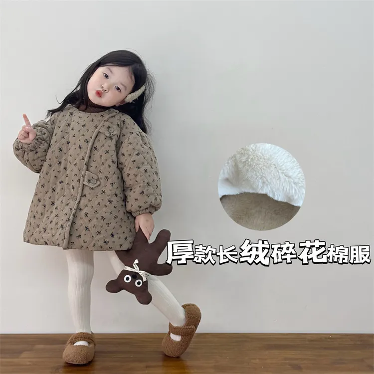 儿童洋气宽松碎花棉服2025新款韩版冬季厚款女童衔棉保暖棉衣裙潮