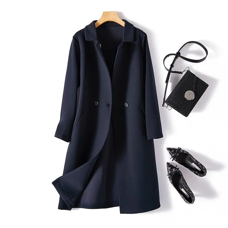 小方领双排扣韩版宽松简约空气层女装外套商务秋冬款