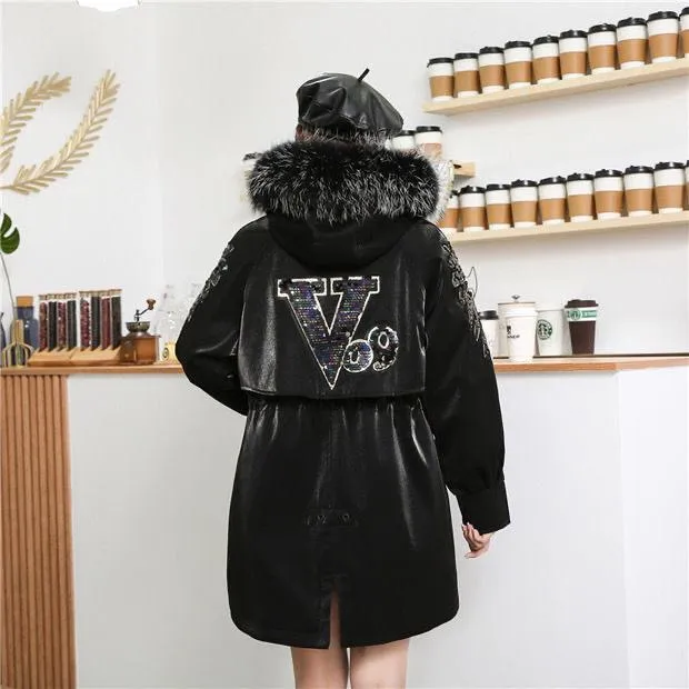 V09高端派克洋气气质大毛领时尚中长款冬季派克服