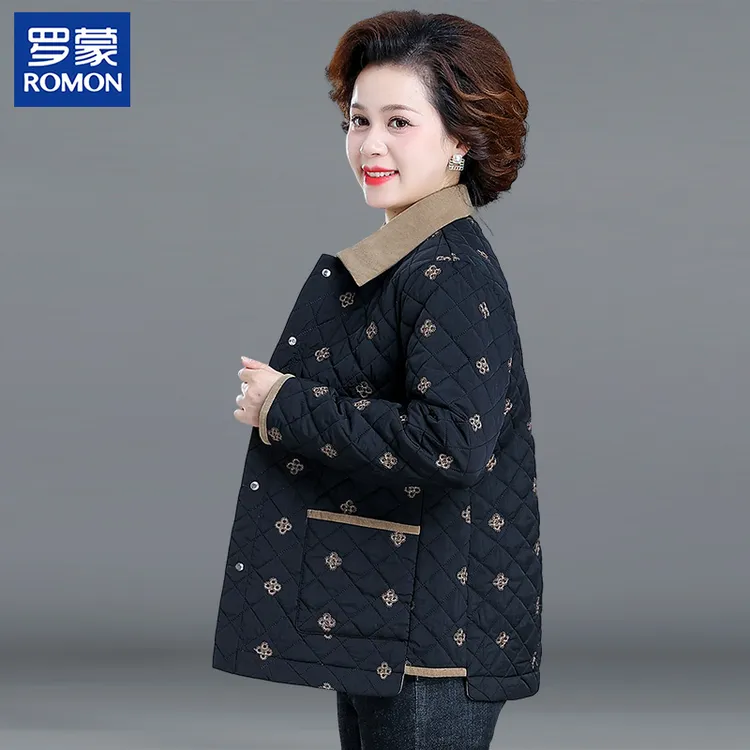 罗蒙妈妈冬装轻薄棉衣中年女士新款夹棉外套中老年人冬季保暖棉袄