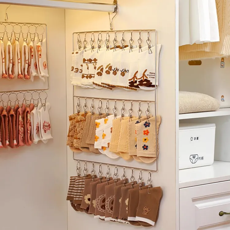 吉祥草多夹子晾衣架家用宿舍晒袜子防风不锈钢挂架多功能儿童袜架