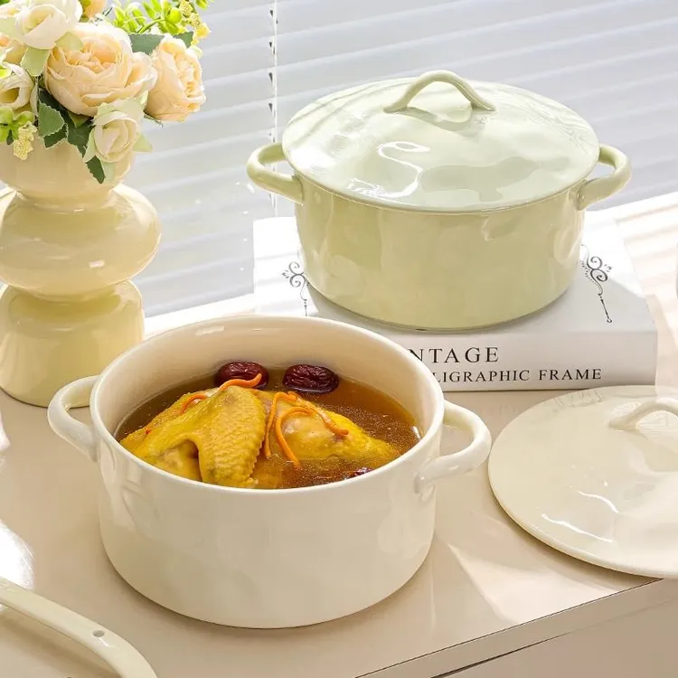 汤碗家用2024新款奶油炒菜风带盖螺蛳粉碗陶瓷汤锅个人家用瓷碗