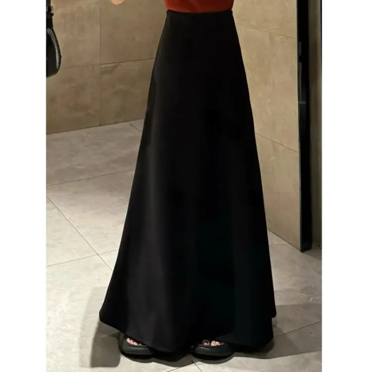 秋冬新款显瘦高腰松紧弹极简A字毛尼半身裙法式时尚气质休闲长裙