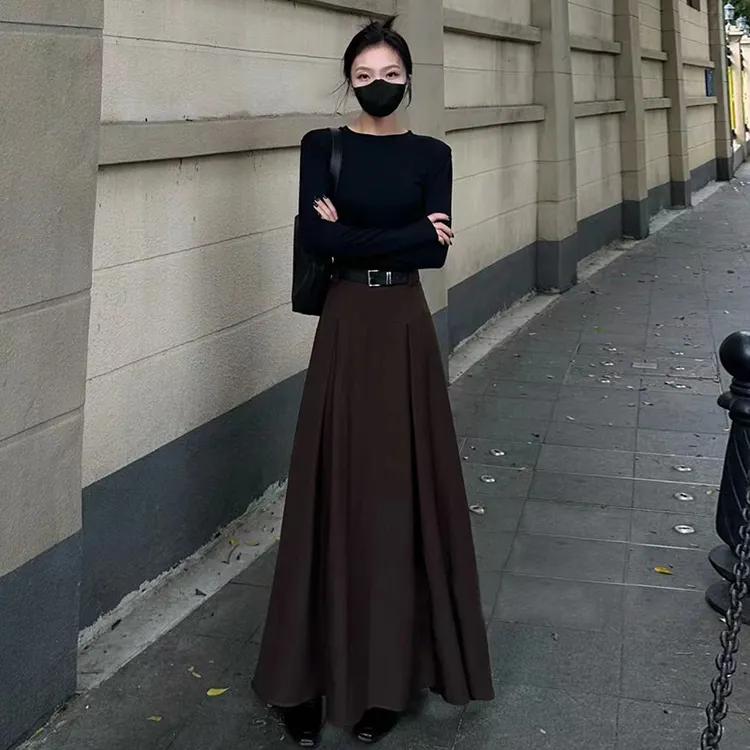西装长裙大摆裙女秋冬季新款垂感伞裙法式气质百搭显瘦A字半身裙