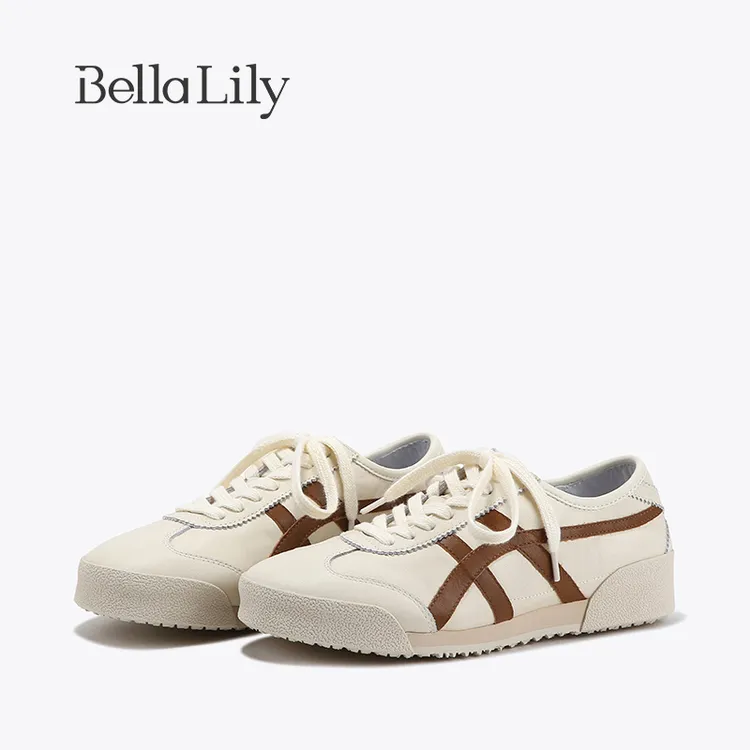 BellaLily2023夏新款轻便舒适德训鞋女透气牛皮休闲鞋显脚小板鞋