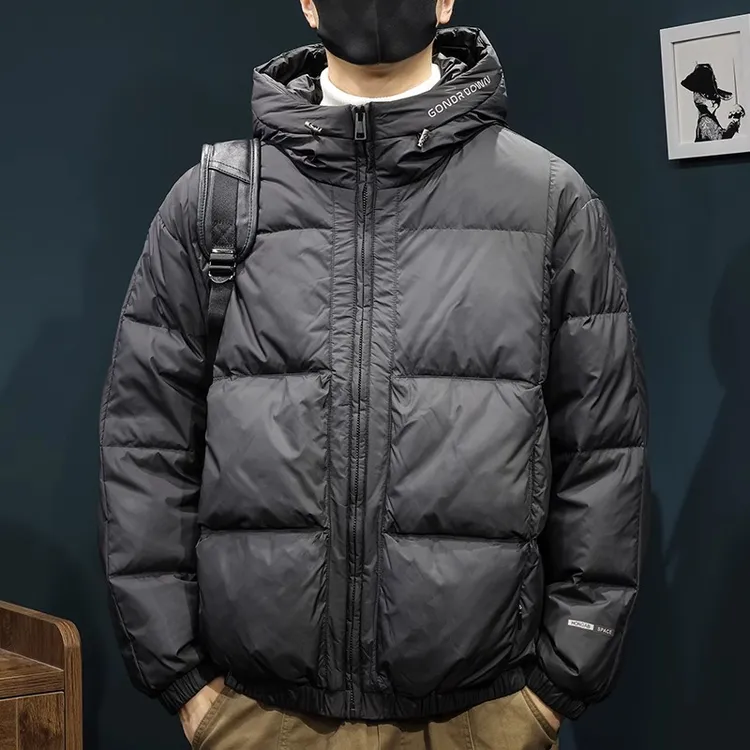 冬季90鸭绒羽绒服男士连帽短款2025新款大码秋冬保暖面包服外套潮