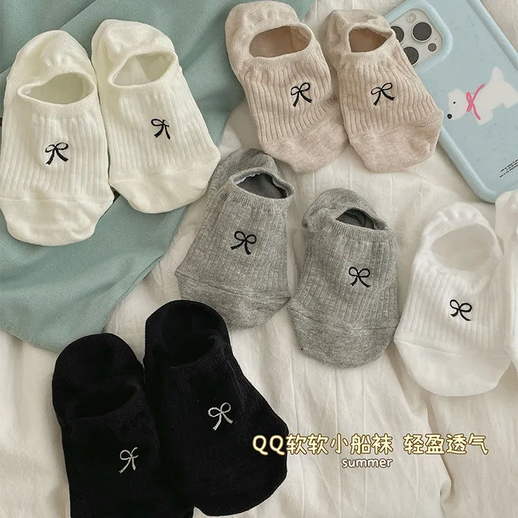 10双蝴蝶结袜子女船袜夏季薄款浅口学生高颜值日系不掉跟隐形短袜