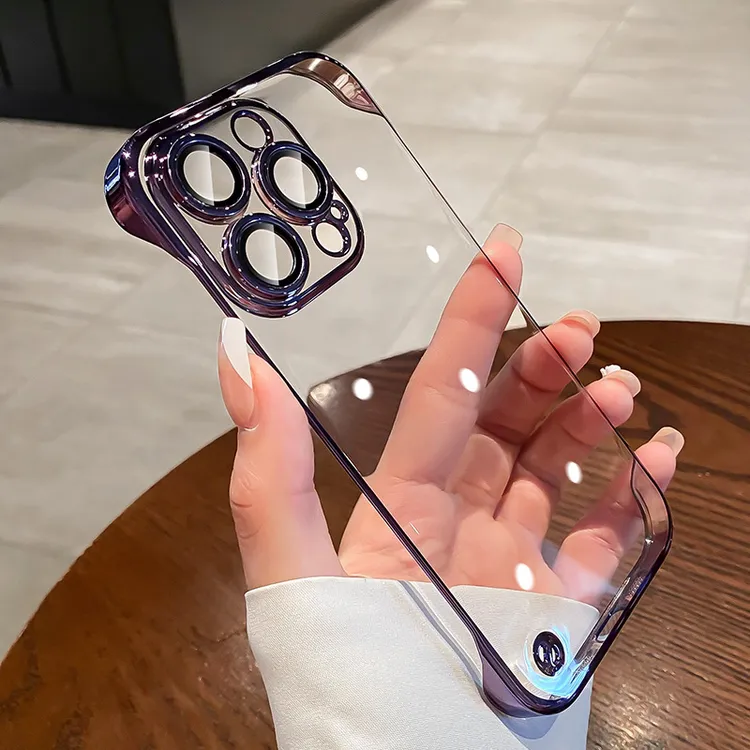 苹果17ProMax无边框手机壳16Plus电镀15超薄14镜头全包透明保护壳