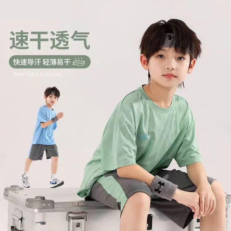 2025新款儿童速干透气运动服短袖T恤两件套中大童夏季运动套装