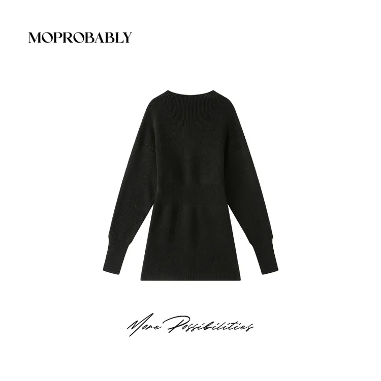 Moprobably李予诺「婉腰」简约时尚百搭收腰A字针织连衣裙L4480313