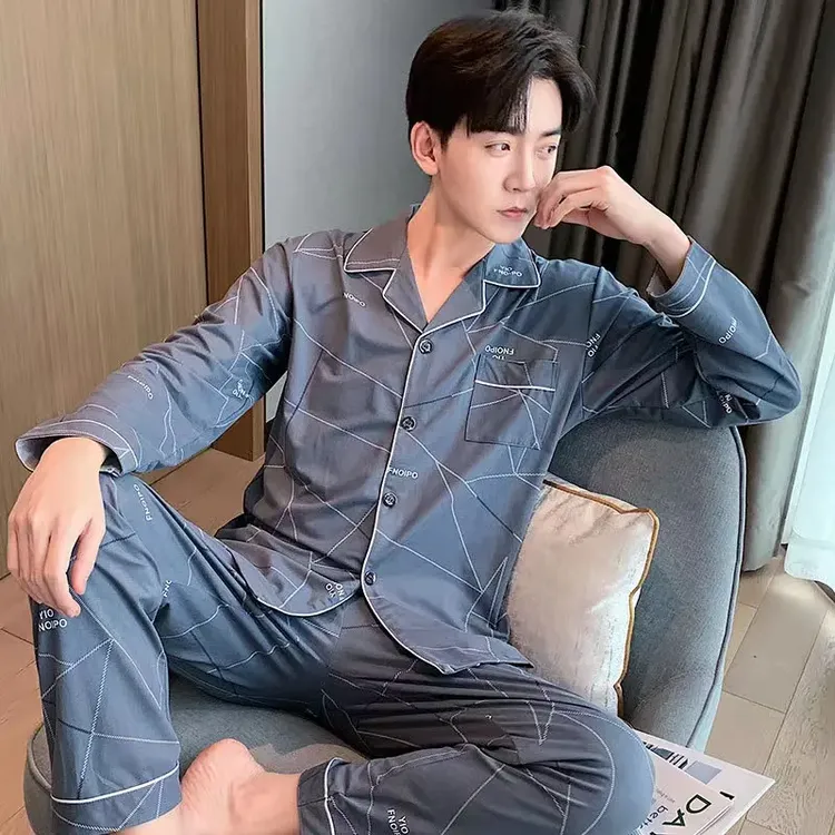 【男士睡衣】家居服大码套装宽松男士居家服春秋款全棉长袖睡衣