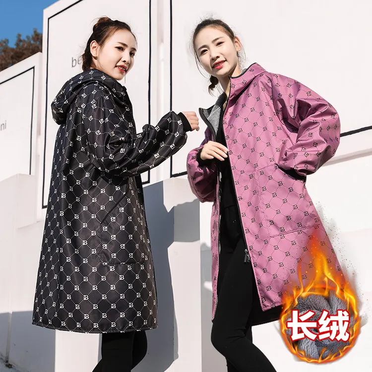 正穿拉链防水罩衣长袖加绒保暖围裙耐脏干活工作服围裙女外套男士