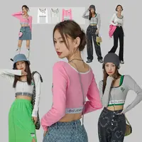 3306【金拐子专属】CHUU字母印花拉链贴标撞色短上衣-F