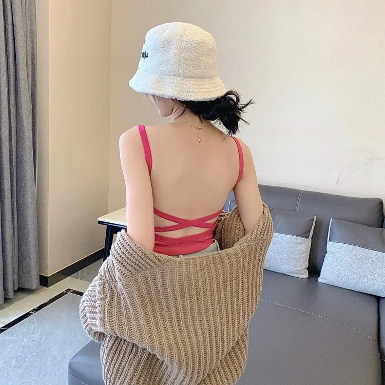 纯欲风美背设计感辣妹风显瘦带胸垫吊带性感夏季外搭内搭上衣短款