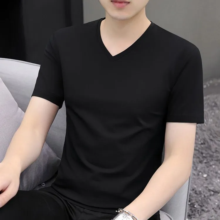 纯色男士修身短袖T恤2025年新款夏季宽松休闲男装黑色打底体恤衣