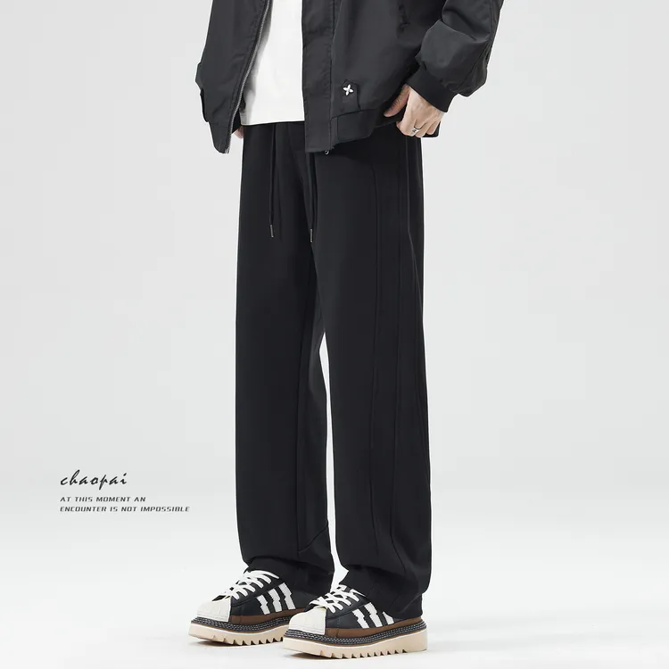 美式休闲裤子男垂感宽松直筒阔腿裤秋冬新款加绒加厚运动男士卫裤