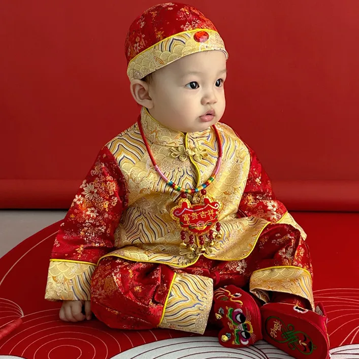 男童抓周礼服儿童唐装春秋新款中式喜庆婴幼童宝宝周岁生日宴礼服