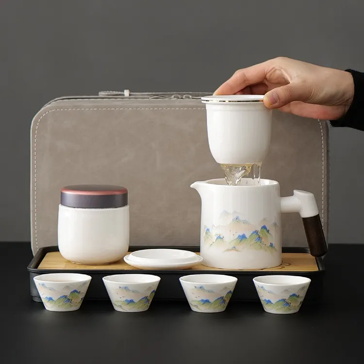 旅行茶具套装快客杯一壶四杯带盘茶叶罐整套功夫茶具便携露营茶具