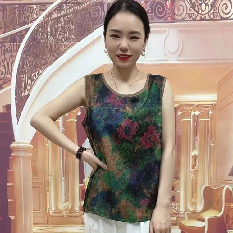 新款两面双穿提花花罗百搭无袖圆领背心