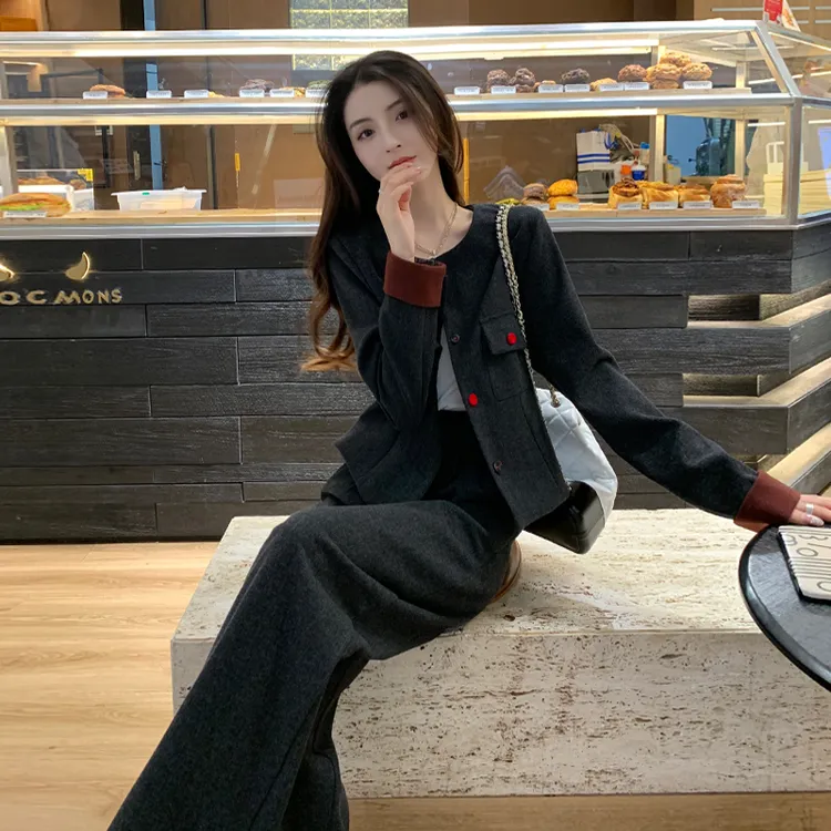 小香风时尚套装女秋冬显瘦减龄气质高级感休闲高腰阔腿裤两件套