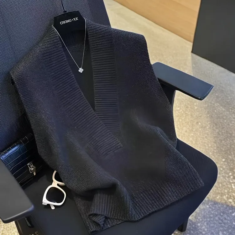 大V领短款马甲女显瘦无袖毛衣背心马夹针织背心马甲短袖外搭